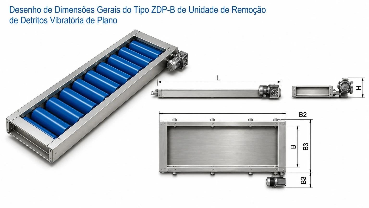 Desenho dimensional geral da unidade de remoção de detritos vibratória tipo ZDP-B