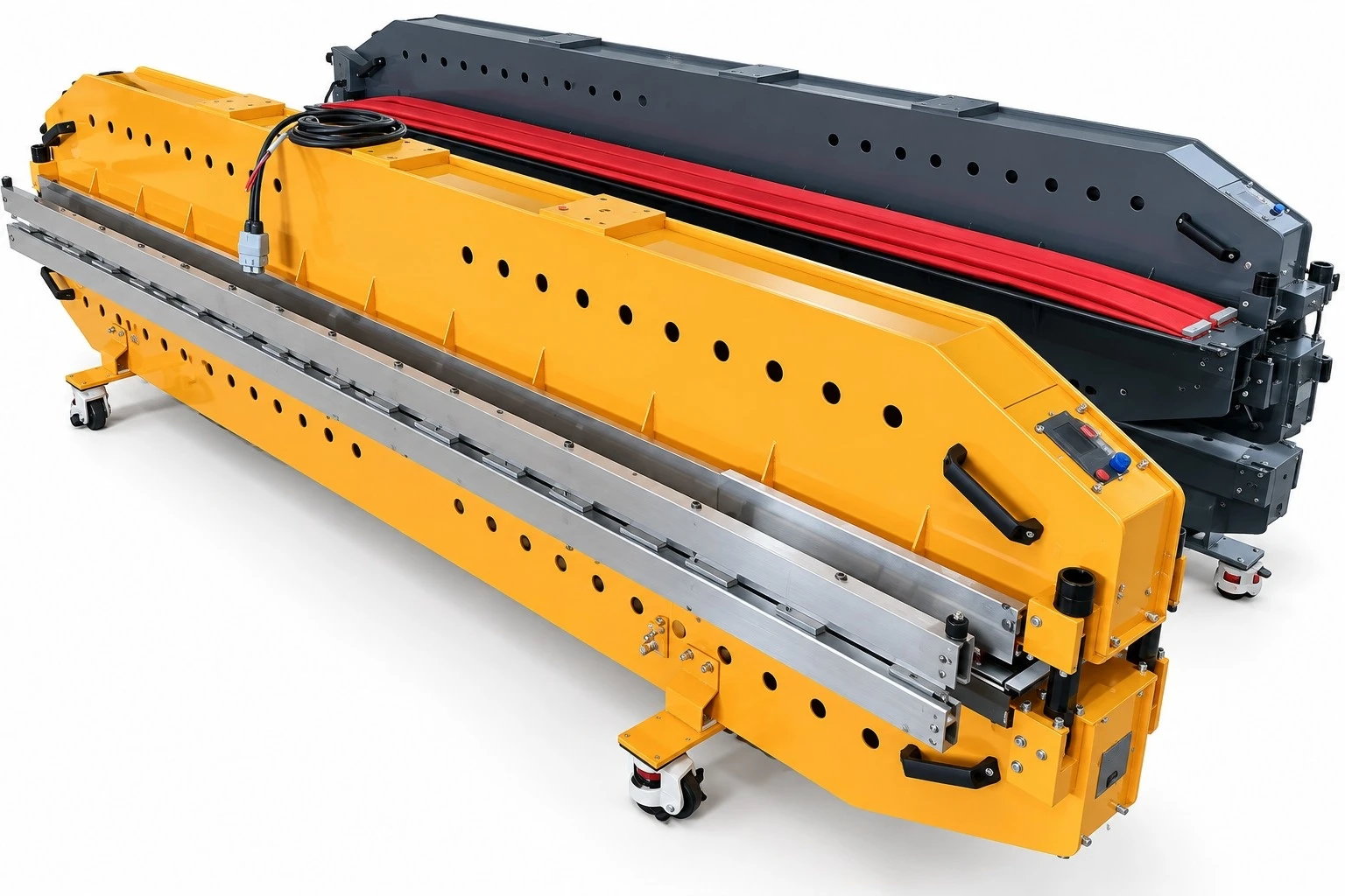 Prensa PA2400-3300 em amarelo, com esteira vermelha