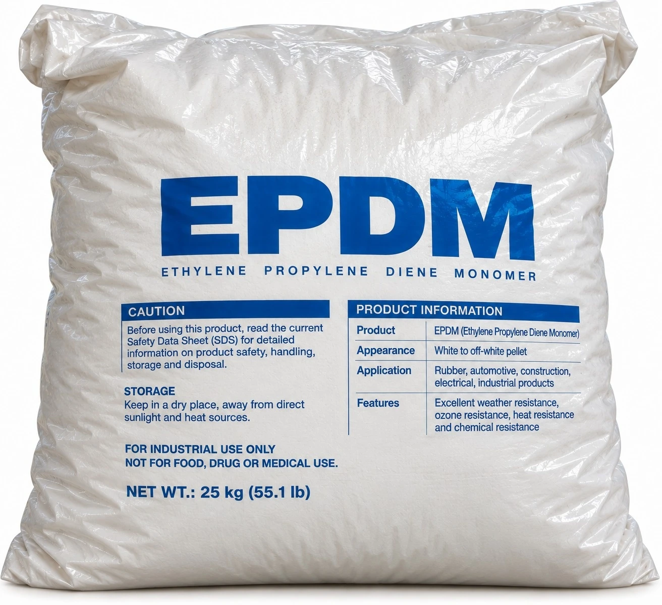 25 kg bag of EPDM (Ethylene Propylene Diene Monomer) raw material