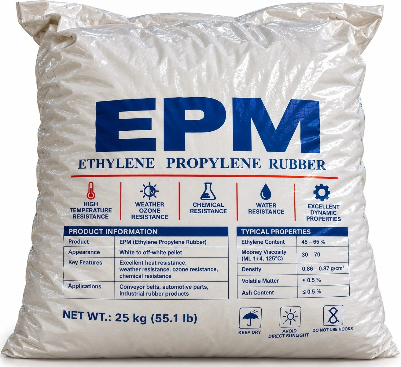 25 kg bag of EPM (Ethylene Propylene Rubber) raw material