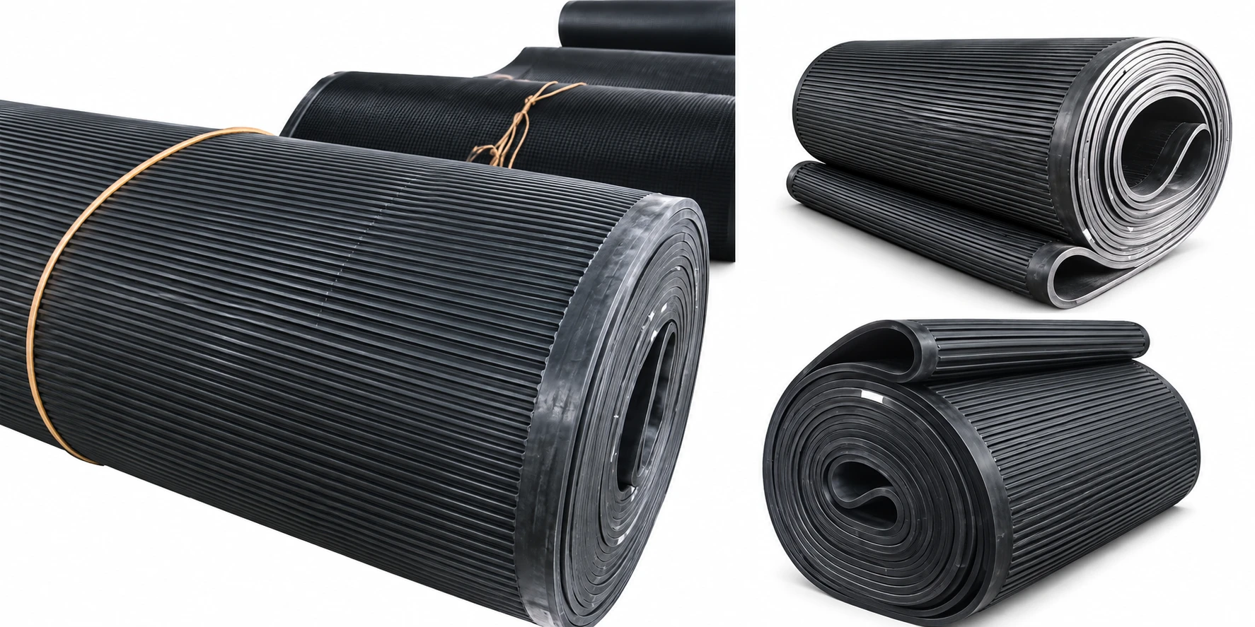 Rolls of rubber filter belt with drainage grooves, acid and alkali resistant configuration