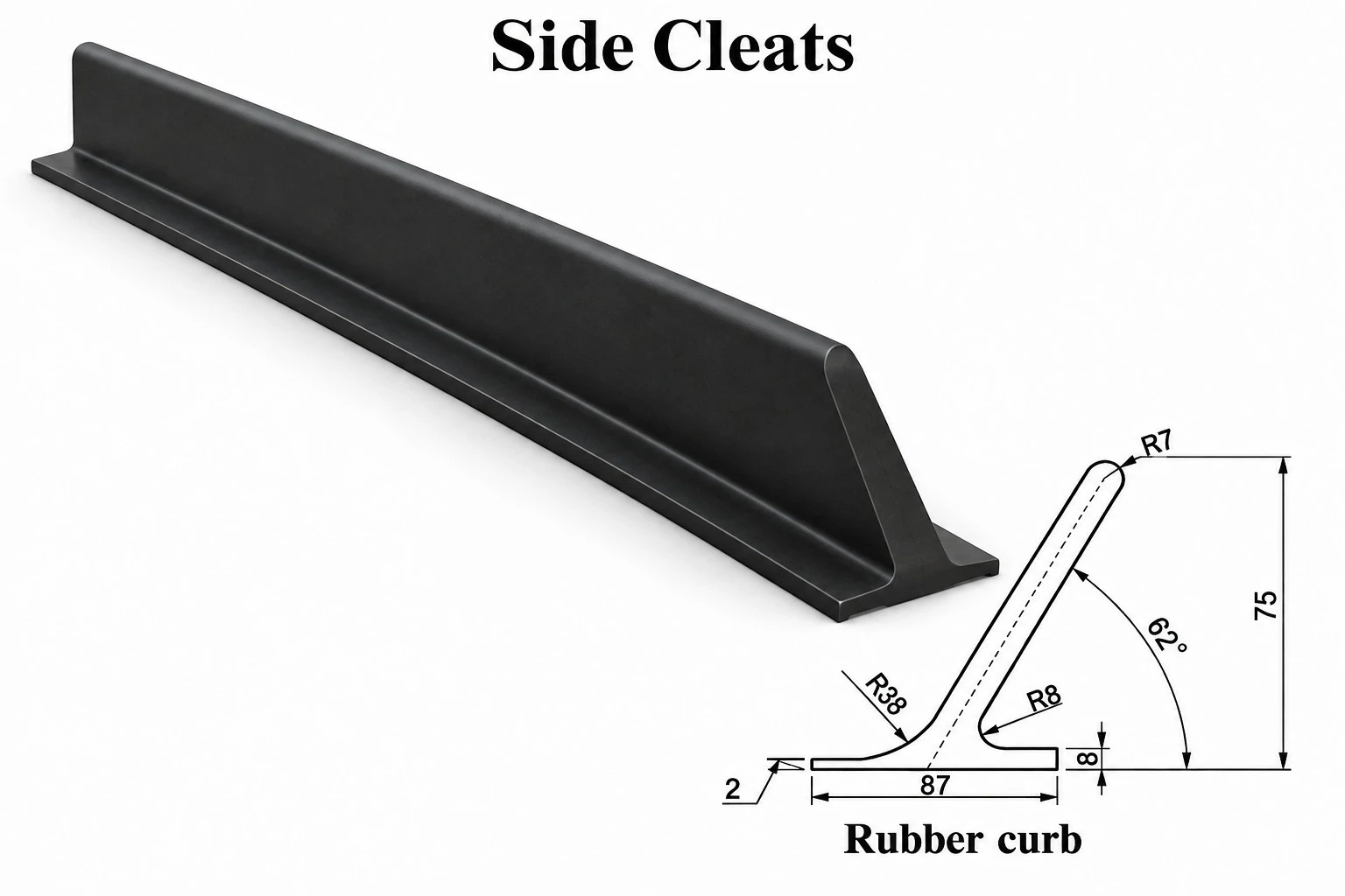 Technical diagram of the side cleats (Side Cleats) profile for the filter belt