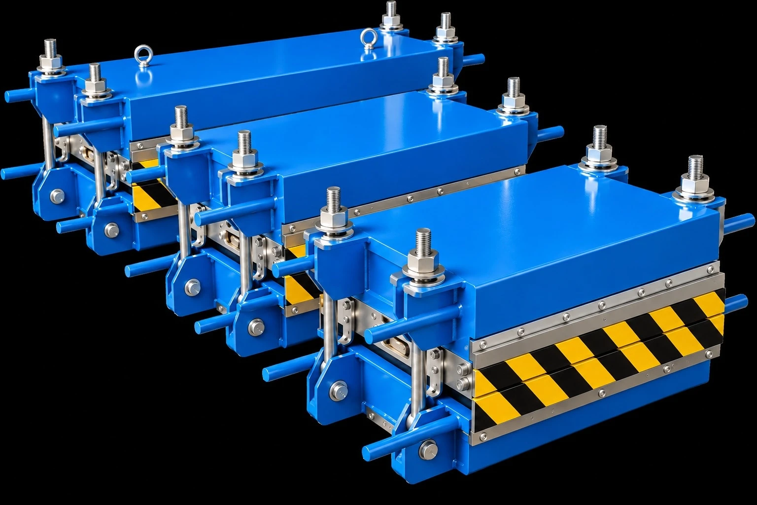 Unidades DSLQ-F montadas em azul — estrutura superior com prato de aquecimento e estrutura inferior com bolsa de pressão